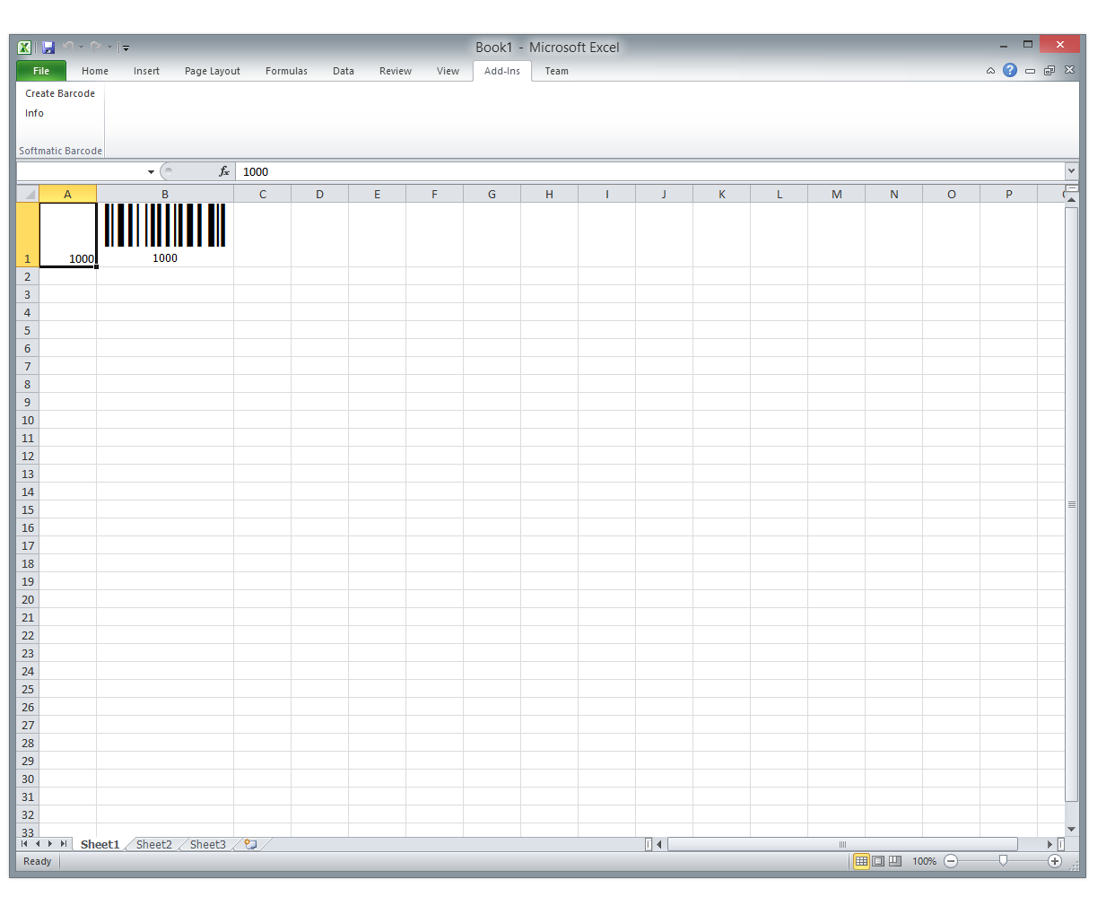 Excel Single Code 128 Barcode