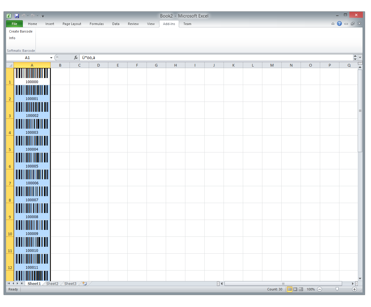 Excel Sequential Code 128 Series
