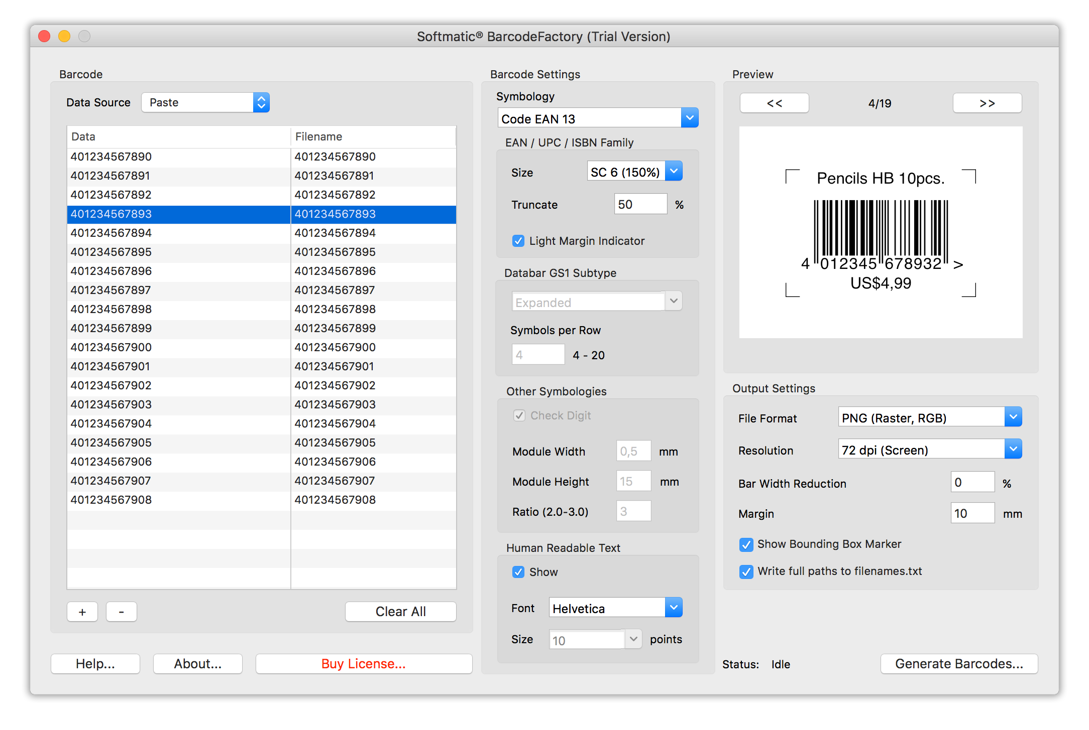 Bulk Barcode Generator for macOS - Create multiple EAN, UPC, 128, 2D
