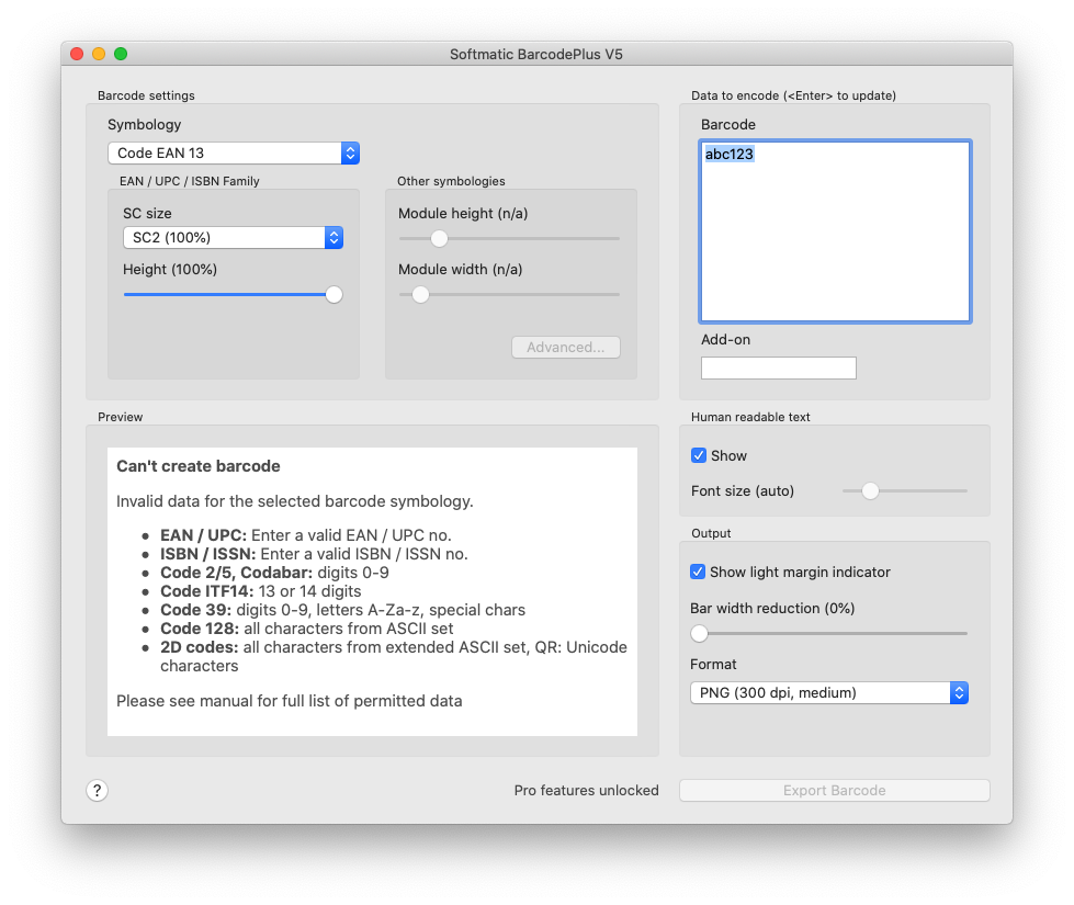 Mac Barcode Generator creates EAN 13