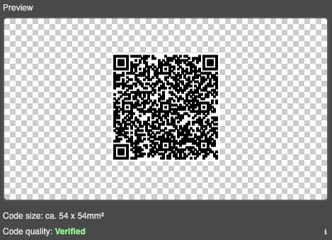 Screenshot: QR Code with VCard, Business Card reduced data set comparison