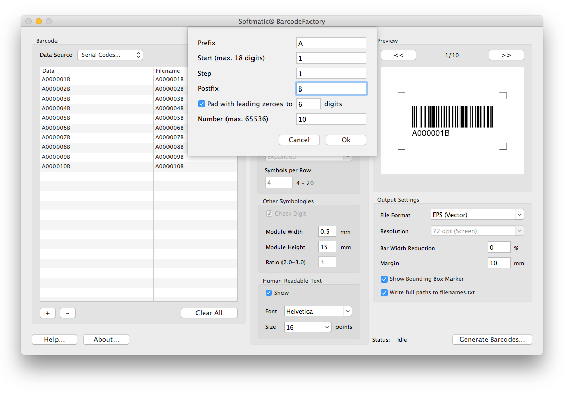 Create serial barcodes